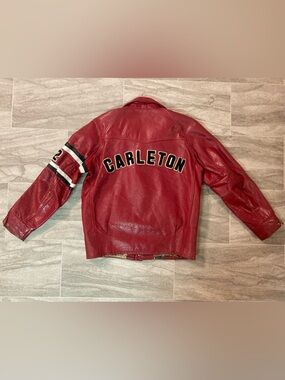 Vintage 1982 Carleton University Varsity Jacket Red Leather Medium Ottawa